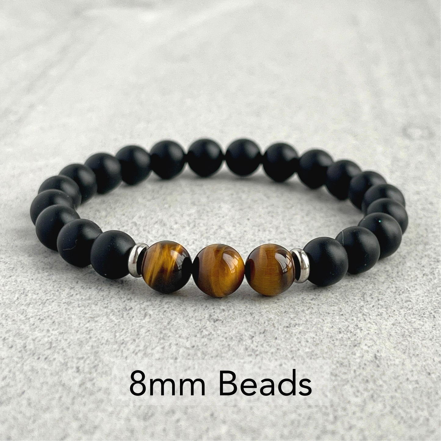 Matte Onyx and Tri-Yellow Tiger Eye Stretch Bracelet