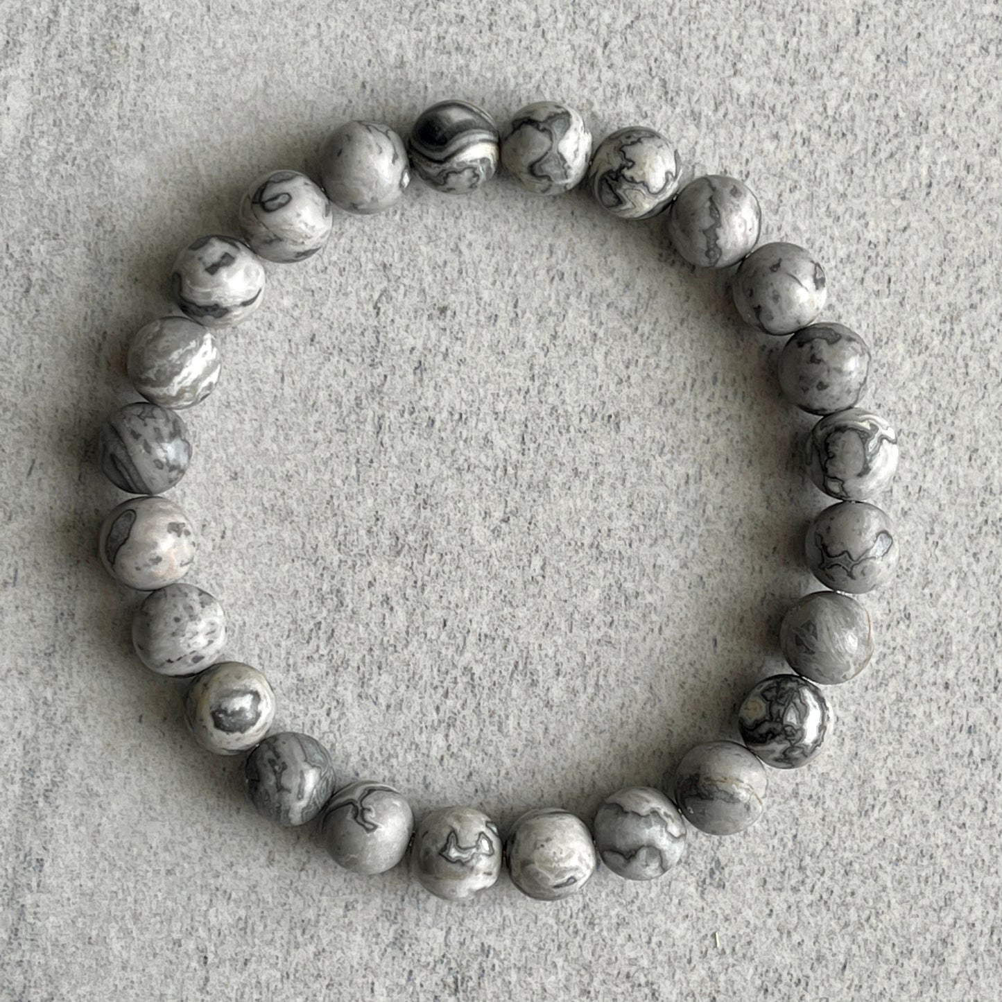 Matte Grey Picasso Jasper Beaded Bracelet