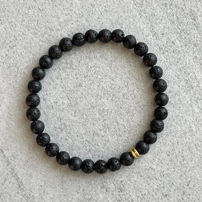 black lava with brass beaded bracelet for men