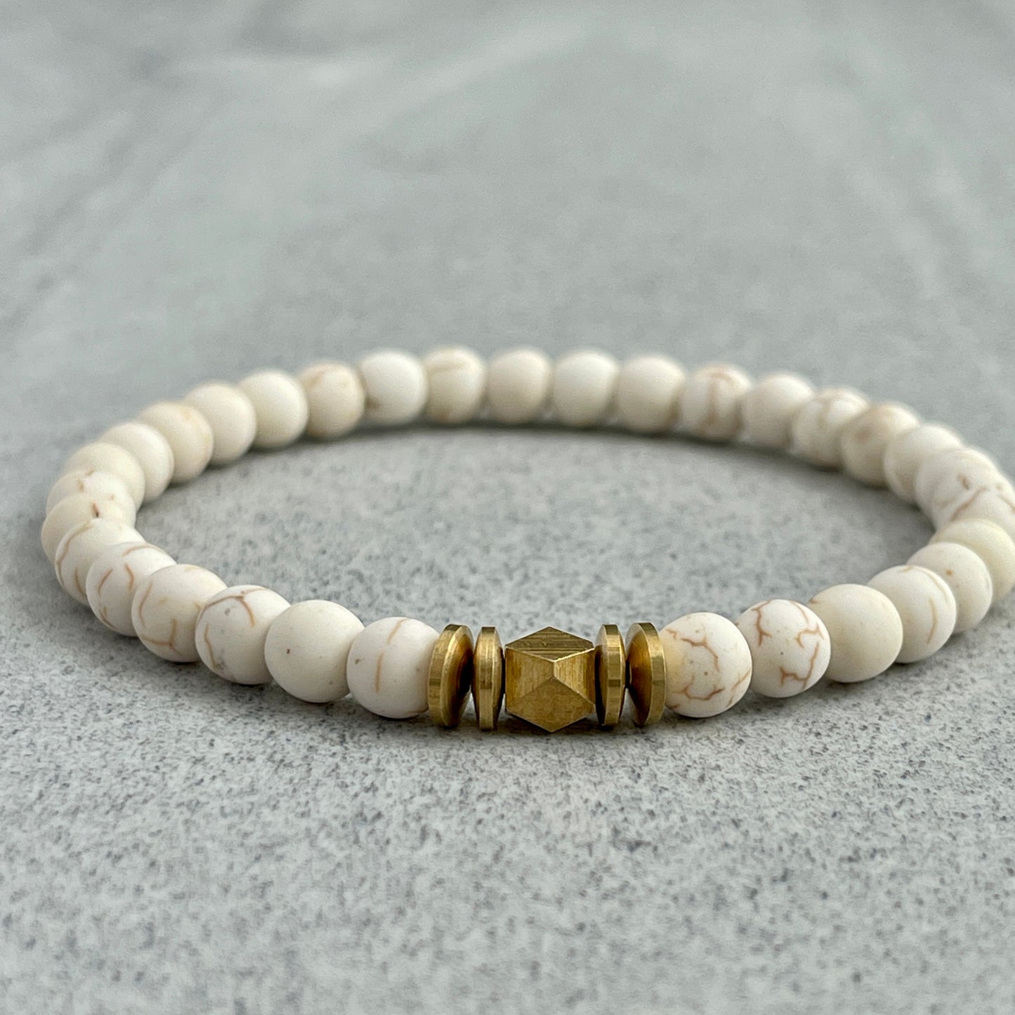 Matte Magnesite Gemstone Bracelet with Faceted Brass and Rondelles