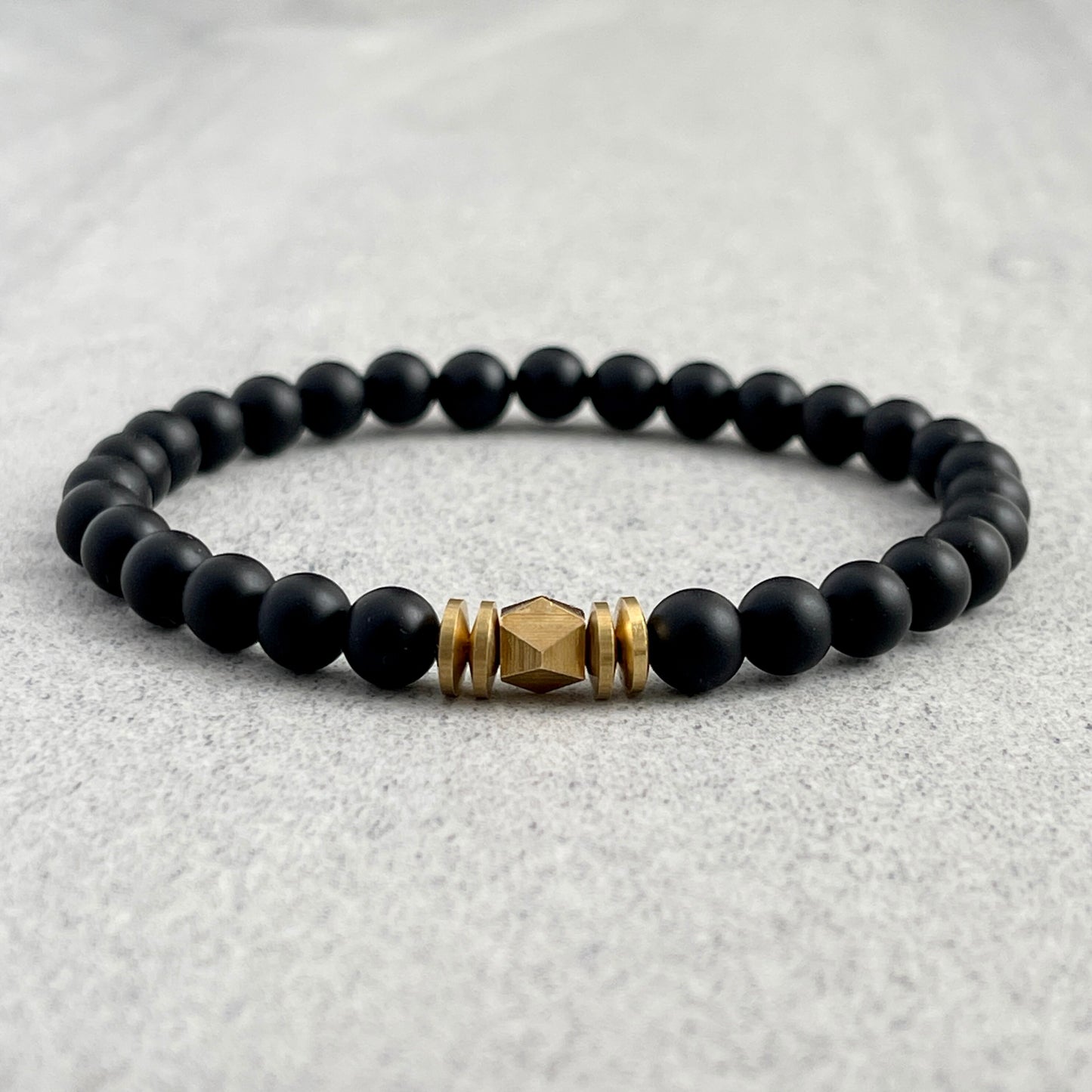 Matte Onyx Gemstone Bracelet with Faceted Brass and Rondelles