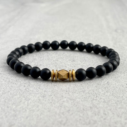 Matte Onyx Gemstone Bracelet with Faceted Brass and Rondelles