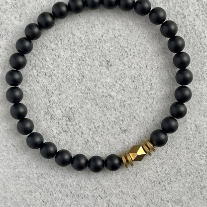 Matte Onyx Gemstone Bracelet with Faceted Brass and Rondelles