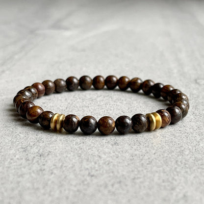 bronzite with brass beaded bracelet for men