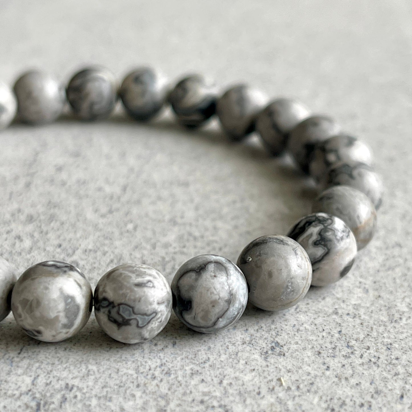 Matte Grey Picasso Jasper Beaded Bracelet