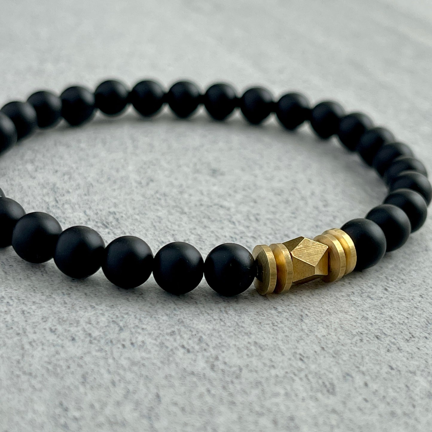 Matte Onyx Gemstone Bracelet with Faceted Brass and Rondelles