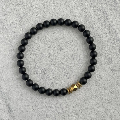 Matte Onyx Gemstone Bracelet with Faceted Brass and Rondelles