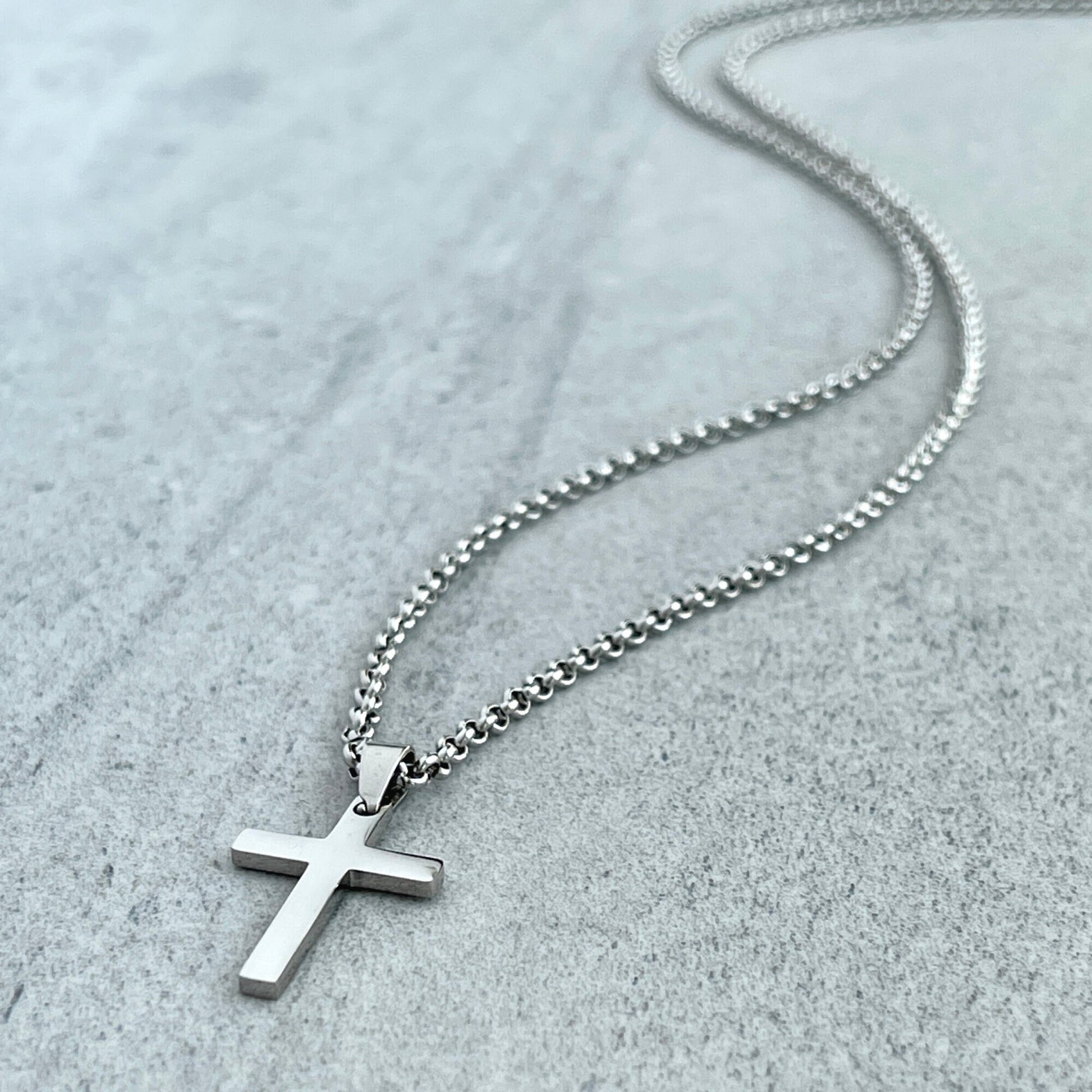 Stainless Steel Cross Necklace for Men Small Rolo Chain 20