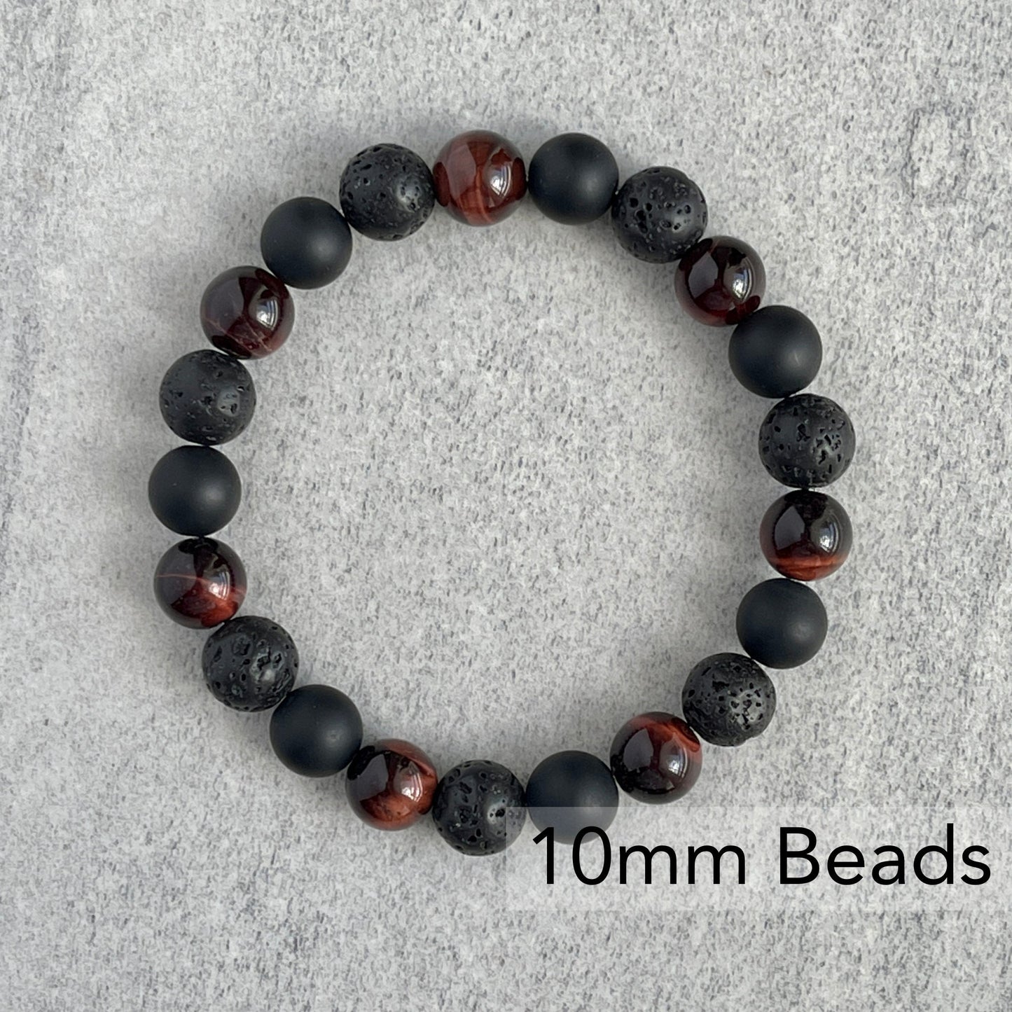 Red Tiger Eye, Matte Onyx & Black Lava Beaded Bracelet