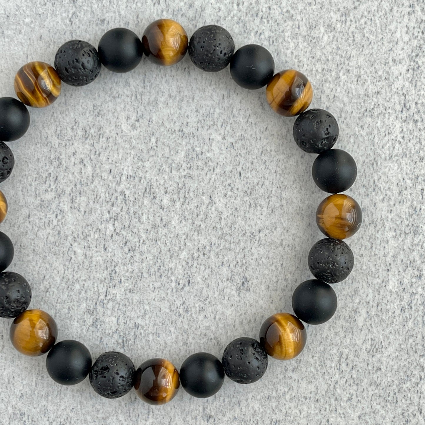 Yellow Tiger Eye, Matte Onyx & Black Lava Beaded Bracelet