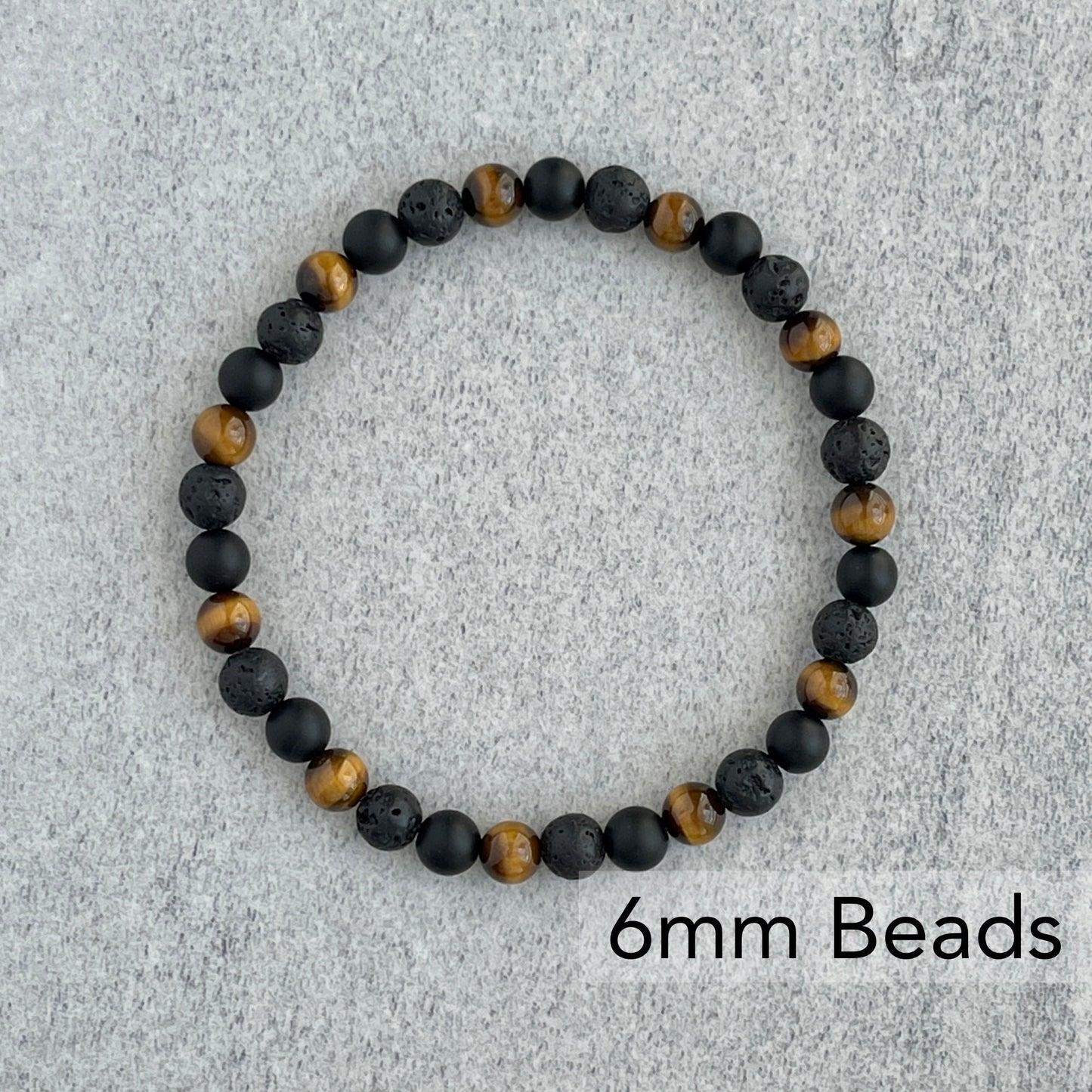 Yellow Tiger Eye, Matte Onyx & Black Lava Beaded Bracelet