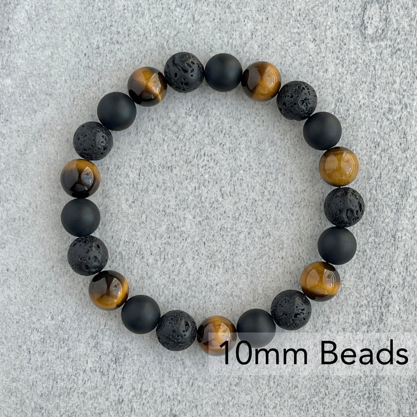 Yellow Tiger Eye, Matte Onyx & Black Lava Beaded Bracelet