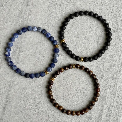 Black Lava Bracelet with Brass Rondelles