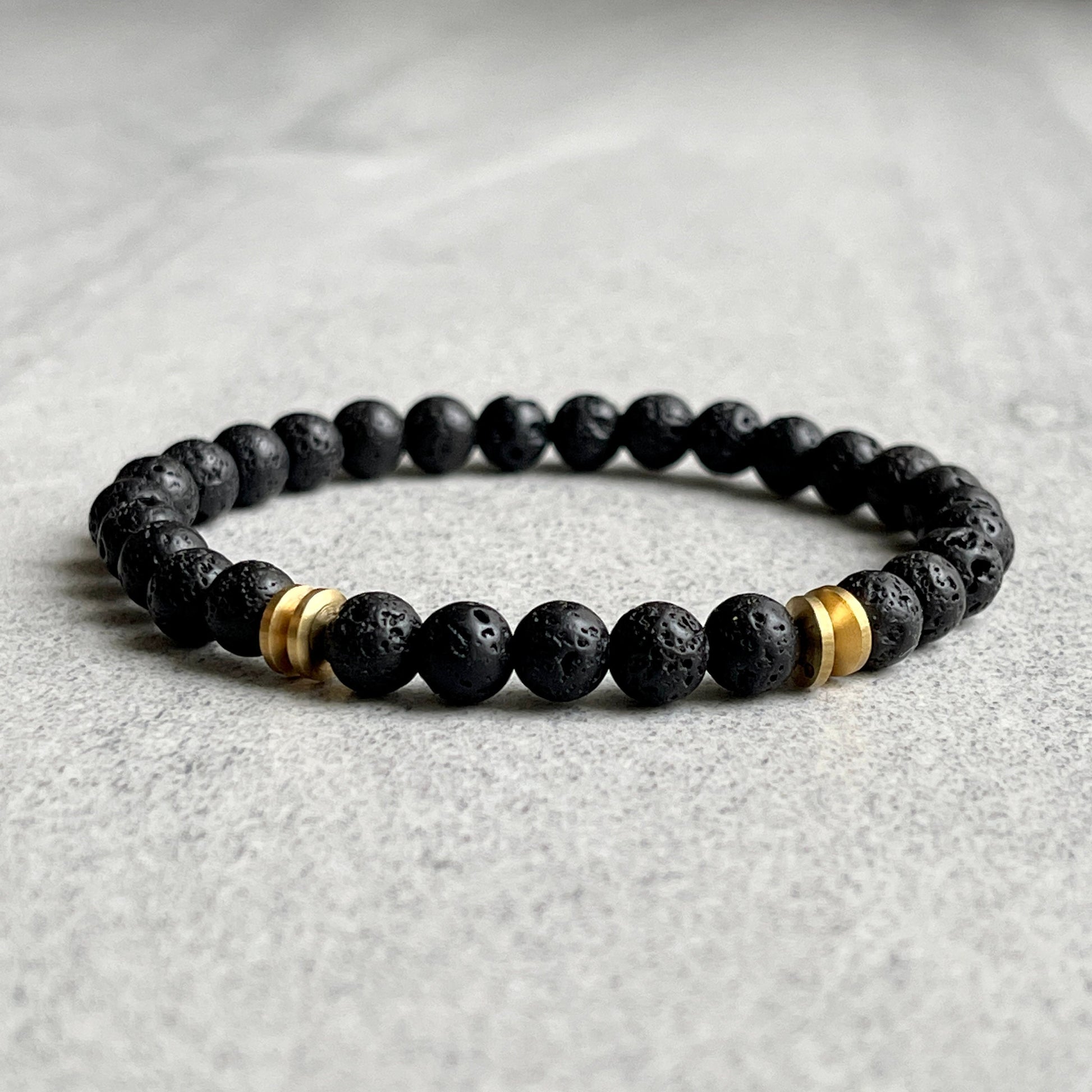 black lava with brass beaded bracelet for men