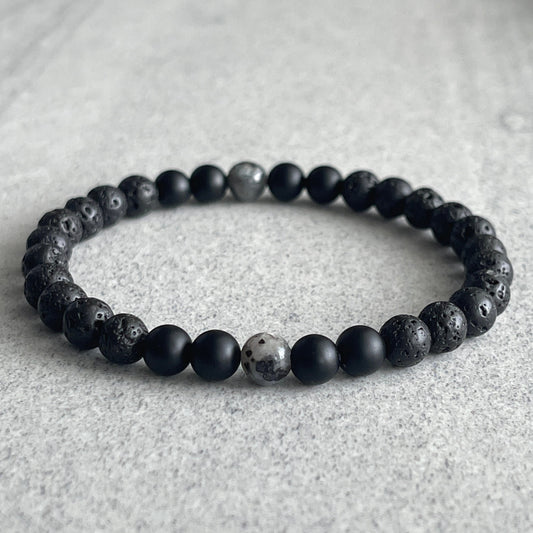 black lava with matte onyx beaded bracelet for men