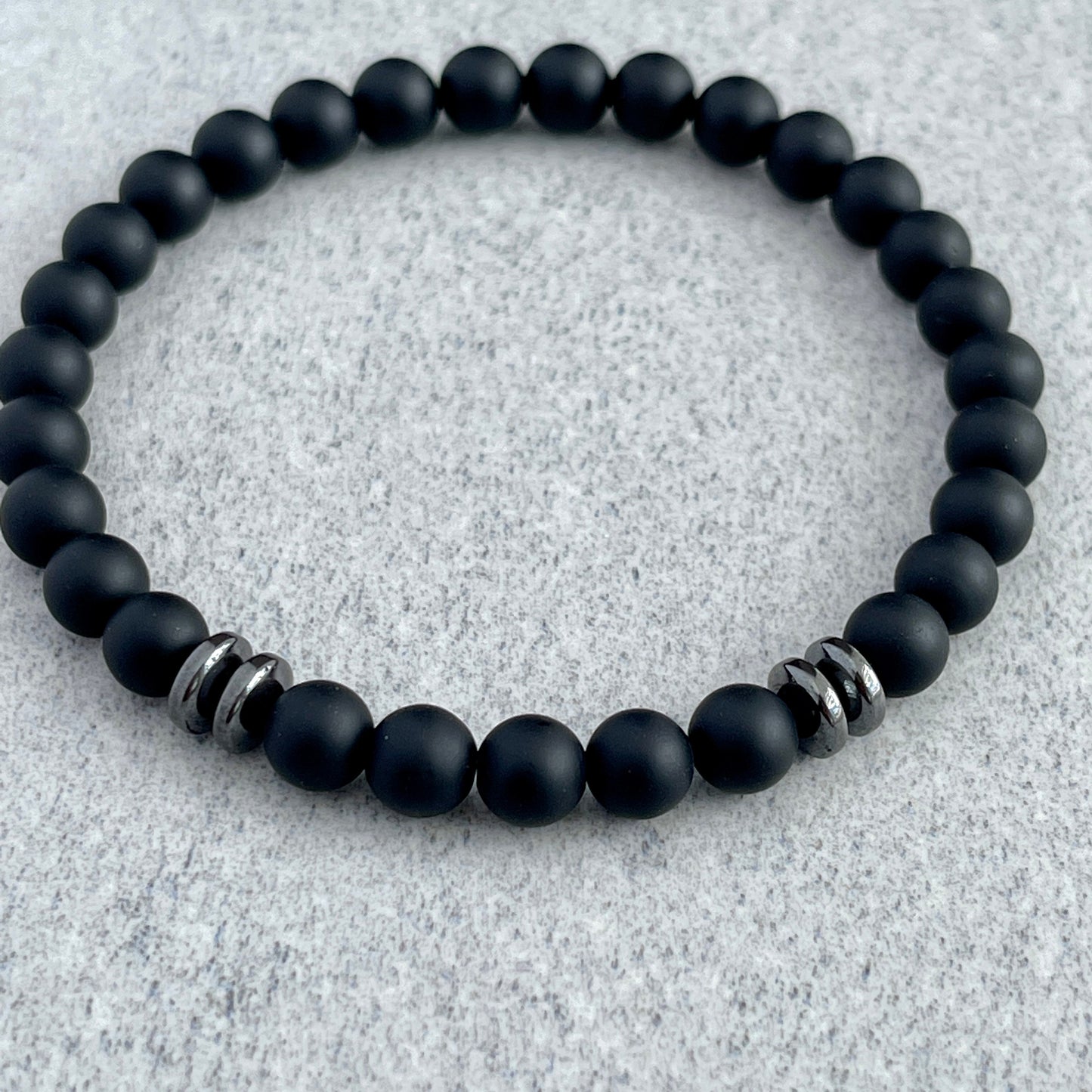 Matte Onyx Beaded Bracelet with Black Hematite