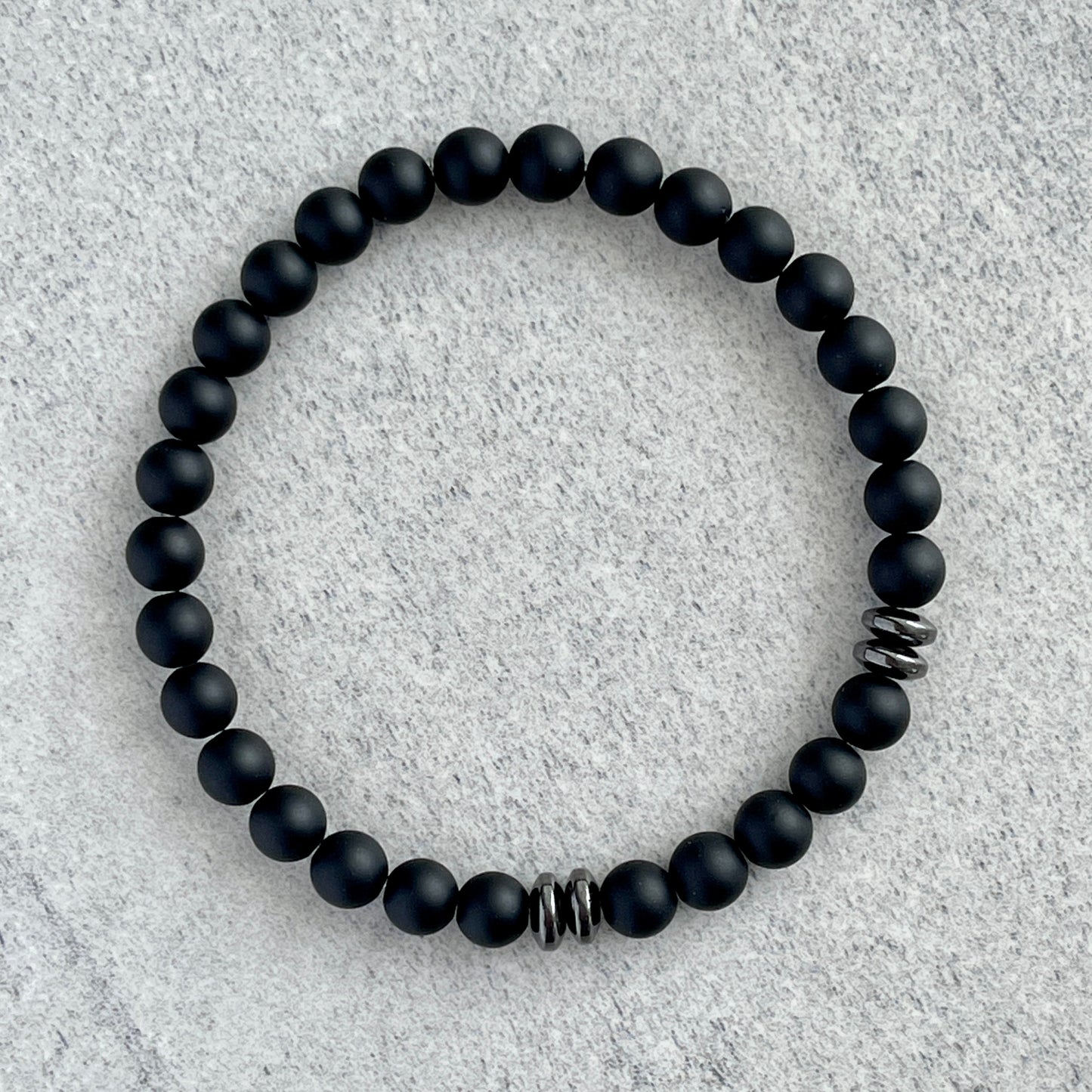 Matte Onyx Beaded Bracelet with Black Hematite