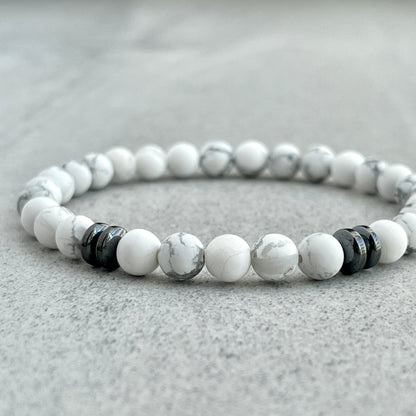 matte white howlite beaded bracelet for men