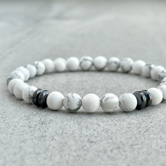 matte white howlite beaded bracelet for men