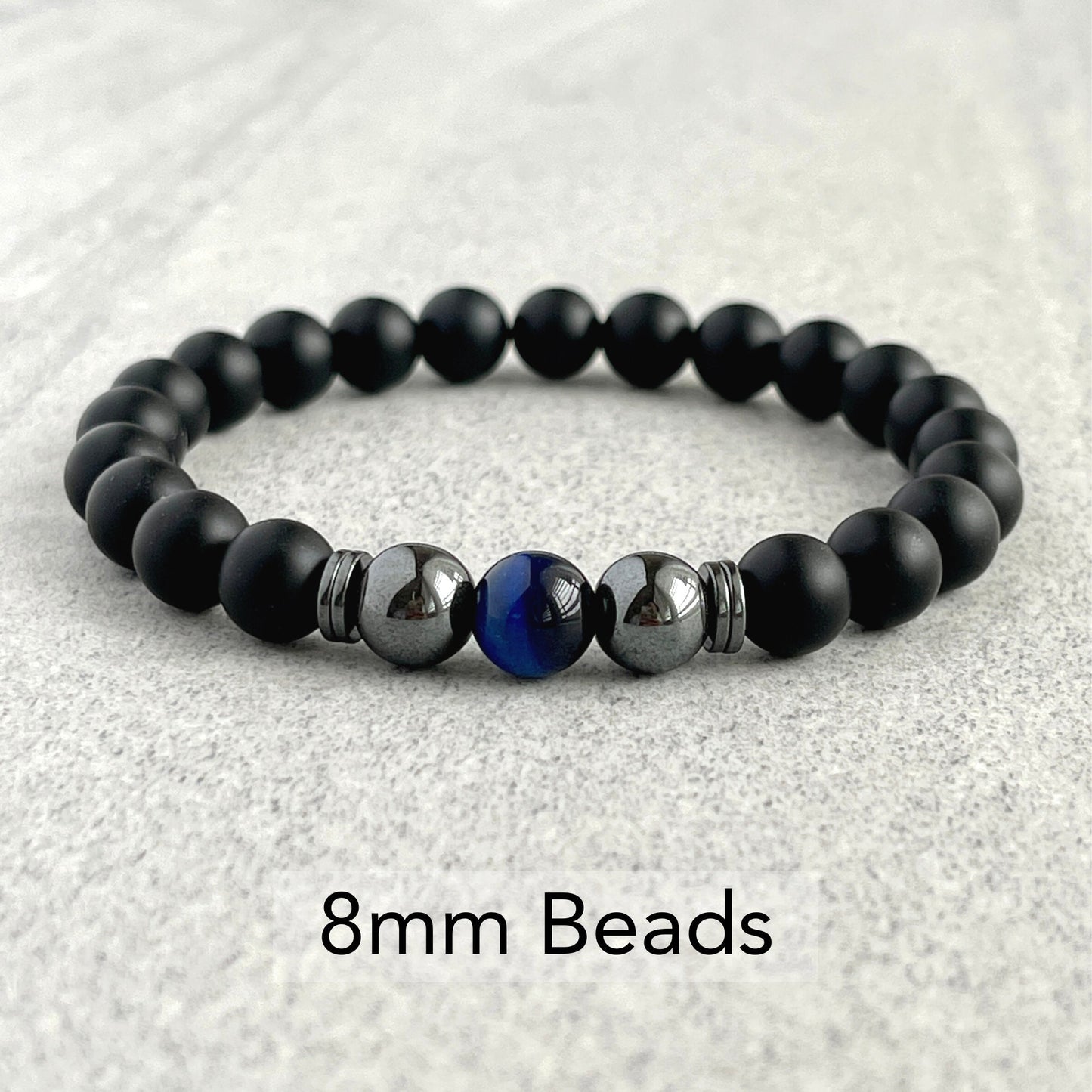 Matte Onyx bracelet with shimmering Blue Tiger Eye and Hematite