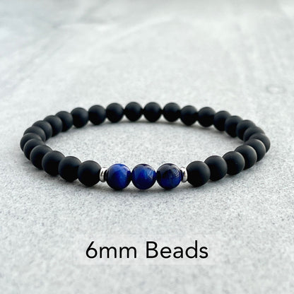 Matte Onyx and Tri-Blue Tiger Eye Stretch Bracelet