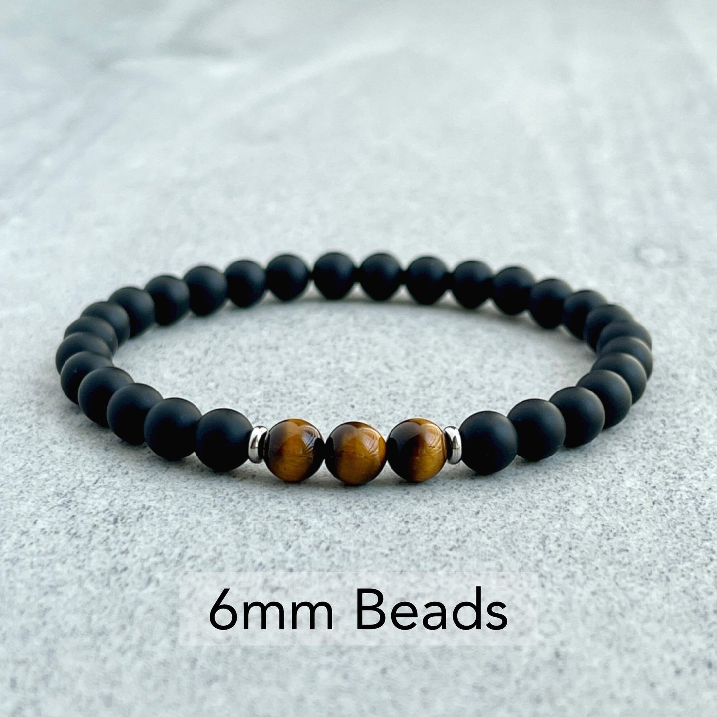 Matte Onyx and Tri-Yellow Tiger Eye Stretch Bracelet