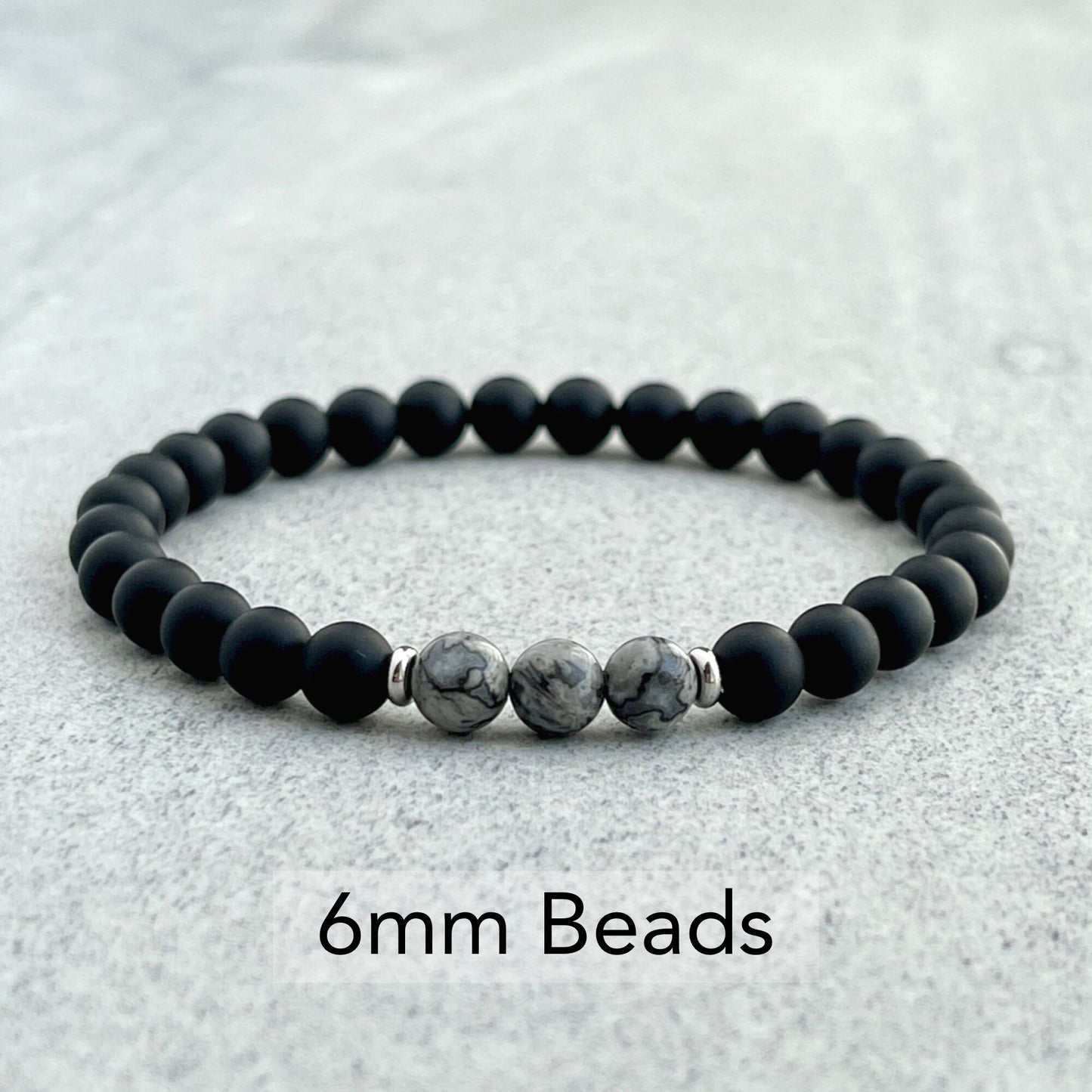 Matte Onyx and Tri-Grey Picasso Jasper Bracelet