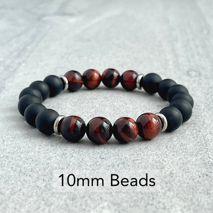 Matte Onyx and Red Tiger Eye Bracelet