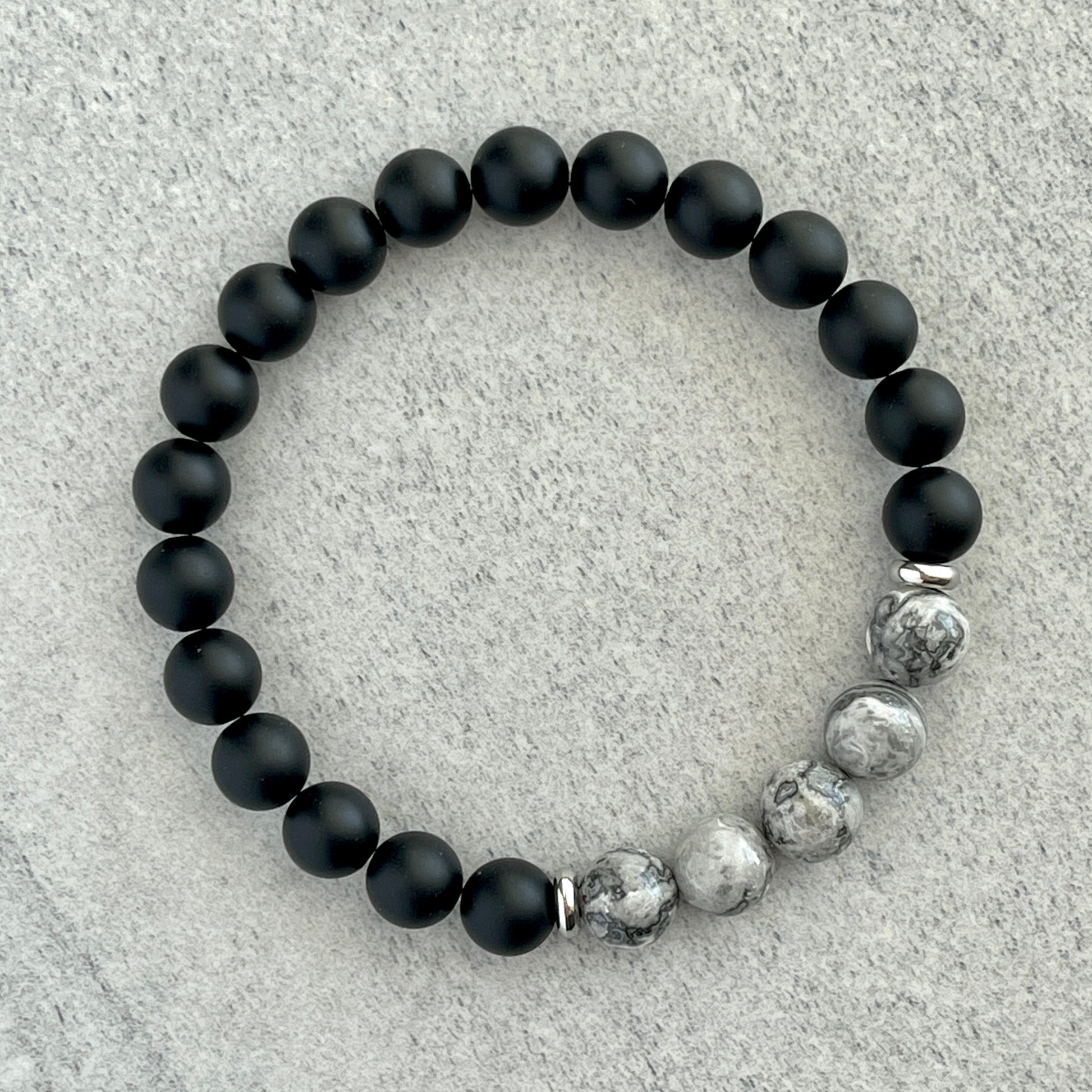 onyx beaded stretch bracelet for casual outfits