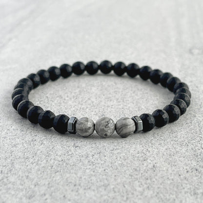 Faceted Matte Onyx beads in natural light