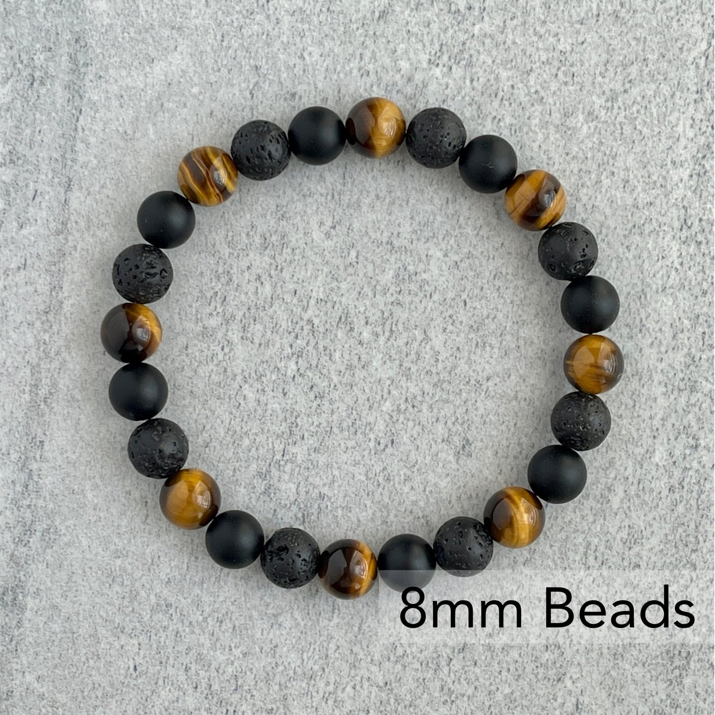 Yellow Tiger Eye, Matte Onyx & Black Lava Beaded Bracelet