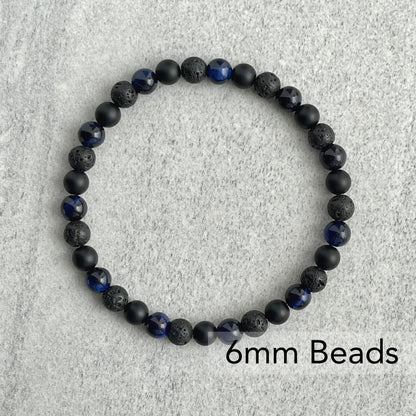 Blue Tiger Eye, Matte Onyx & Black Lava Beaded Bracelet