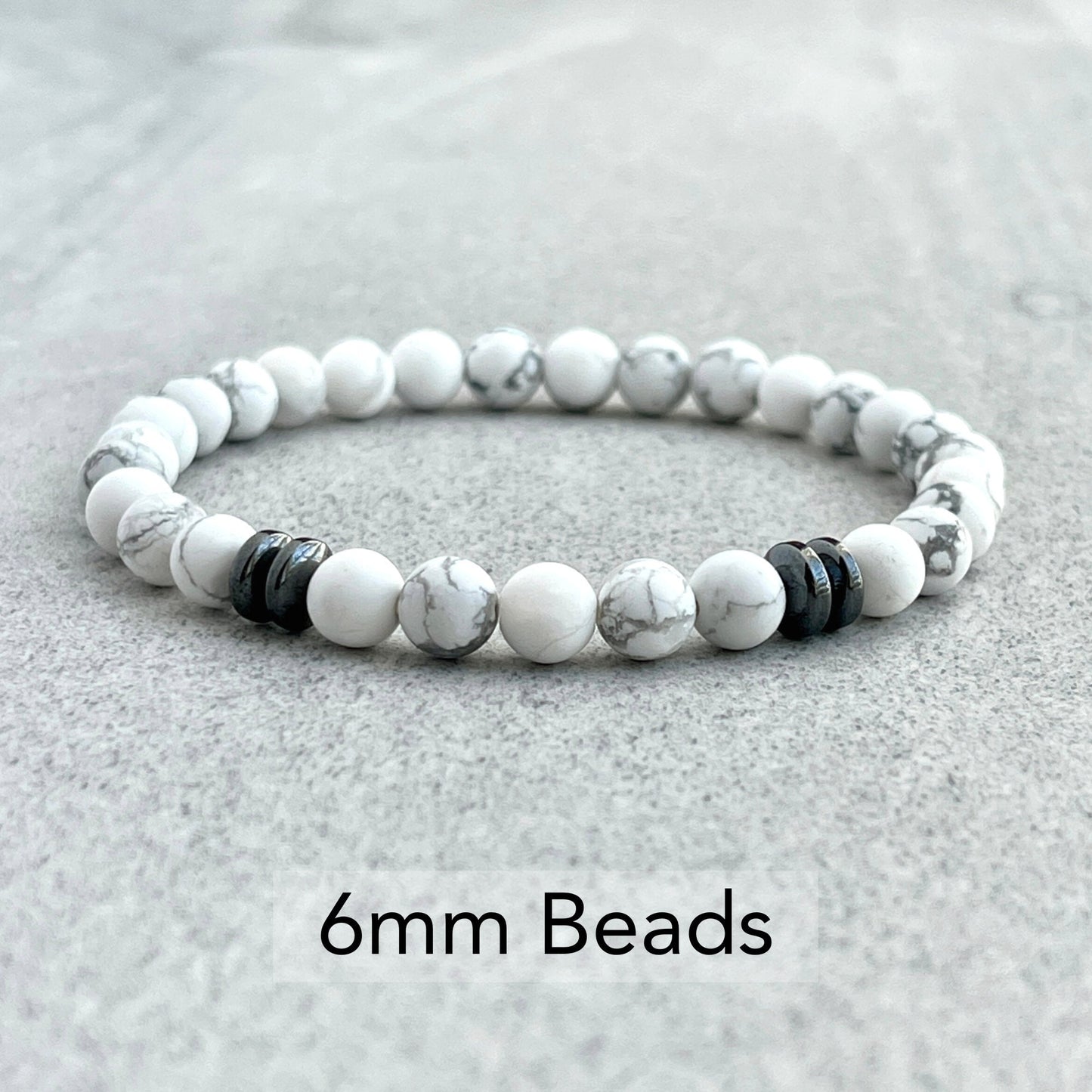 Matte White Howlite Beaded Bracelet with Black Hematite