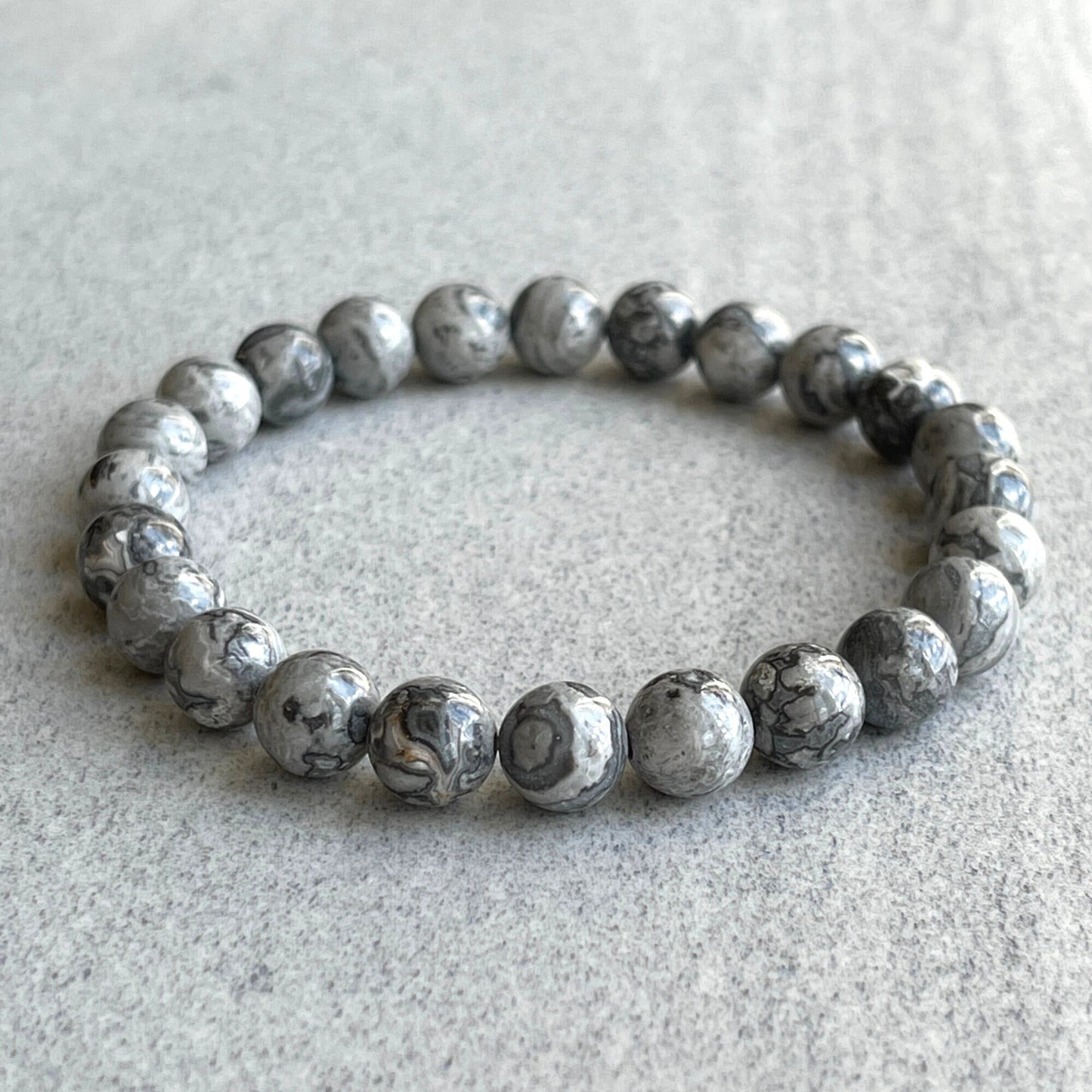 grey picasso jasper beaded bracelet for men