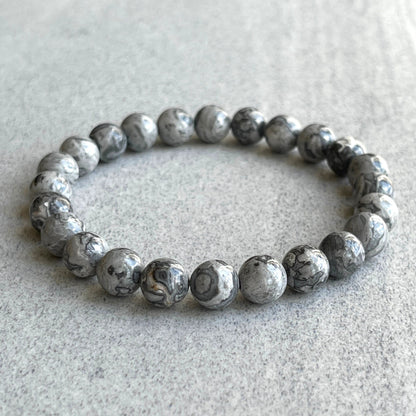 grey picasso jasper beaded bracelet for men