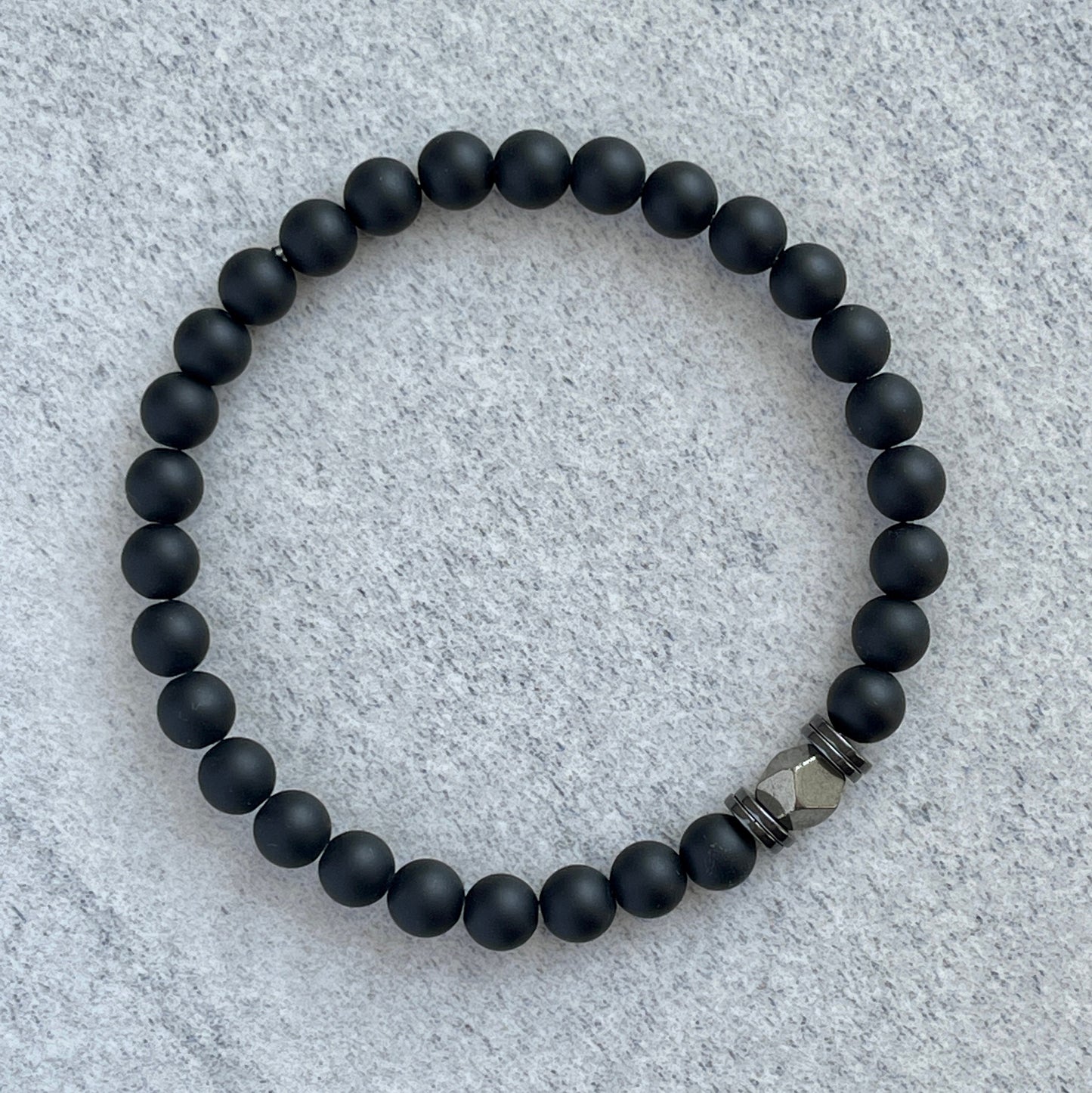 Matte Onyx Beaded Bracelet with Faceted Pyrite and Hematite Spacers