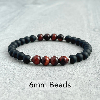 Matte Onyx and Red Tiger Eye Bracelet