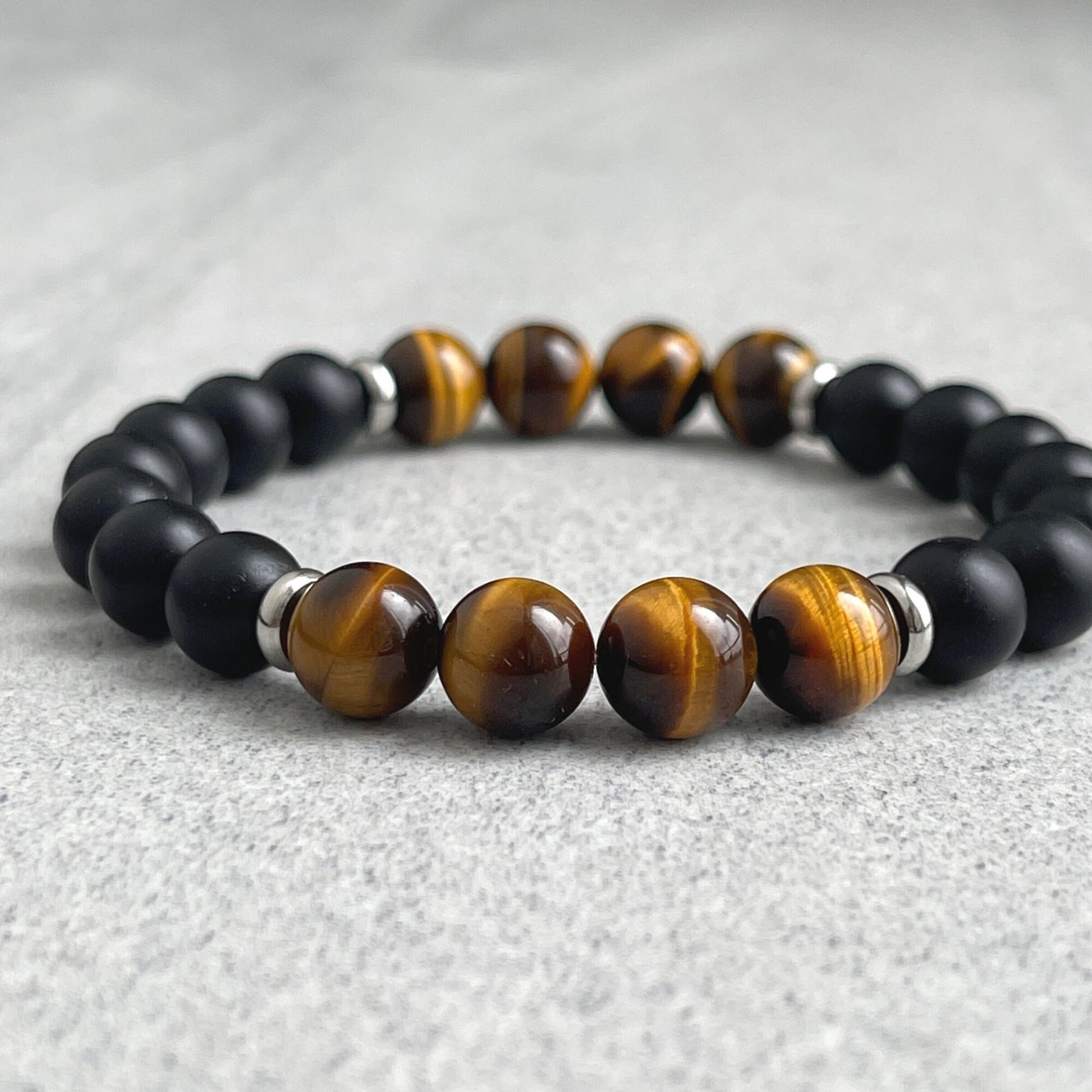 matte onyx and yellow tiger eye beaded bracelet for men