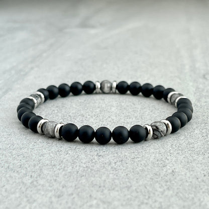 matte onyx with grey picasso jasper beaded bracelet for men