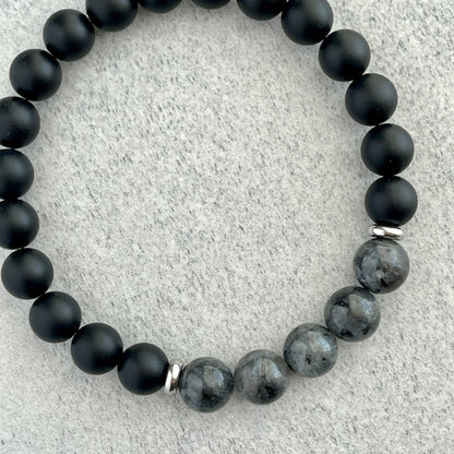 onyx beaded stretch bracelet for men