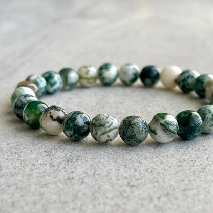 green tree agate beaded bracelet for men