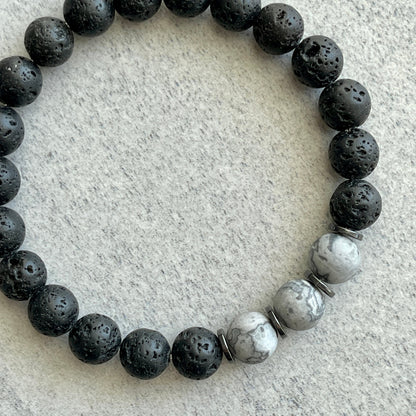 black lava with picasso jasper beaded bracelet for men