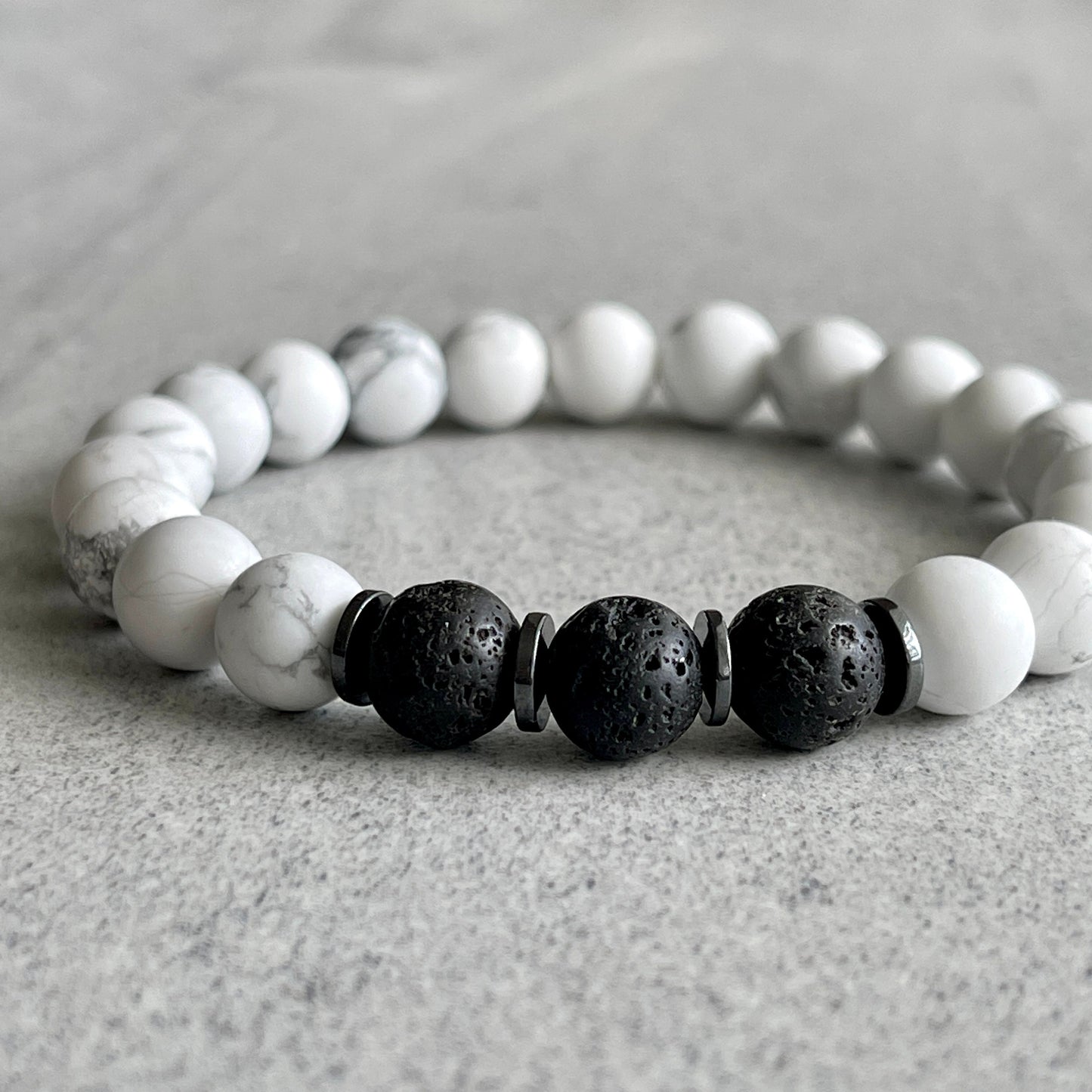 Matte White Howlite Black Lava Bracelet for Fashion-Forward Style