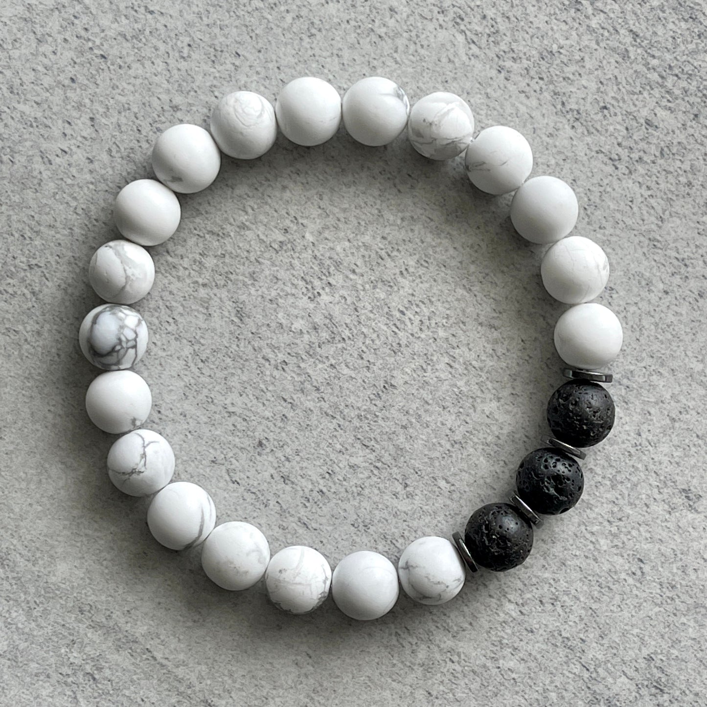 Matte White Howlite Black Lava Beaded Bracelet with Natural Beauty