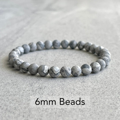 Matte Grey Picasso Jasper Beaded Bracelet