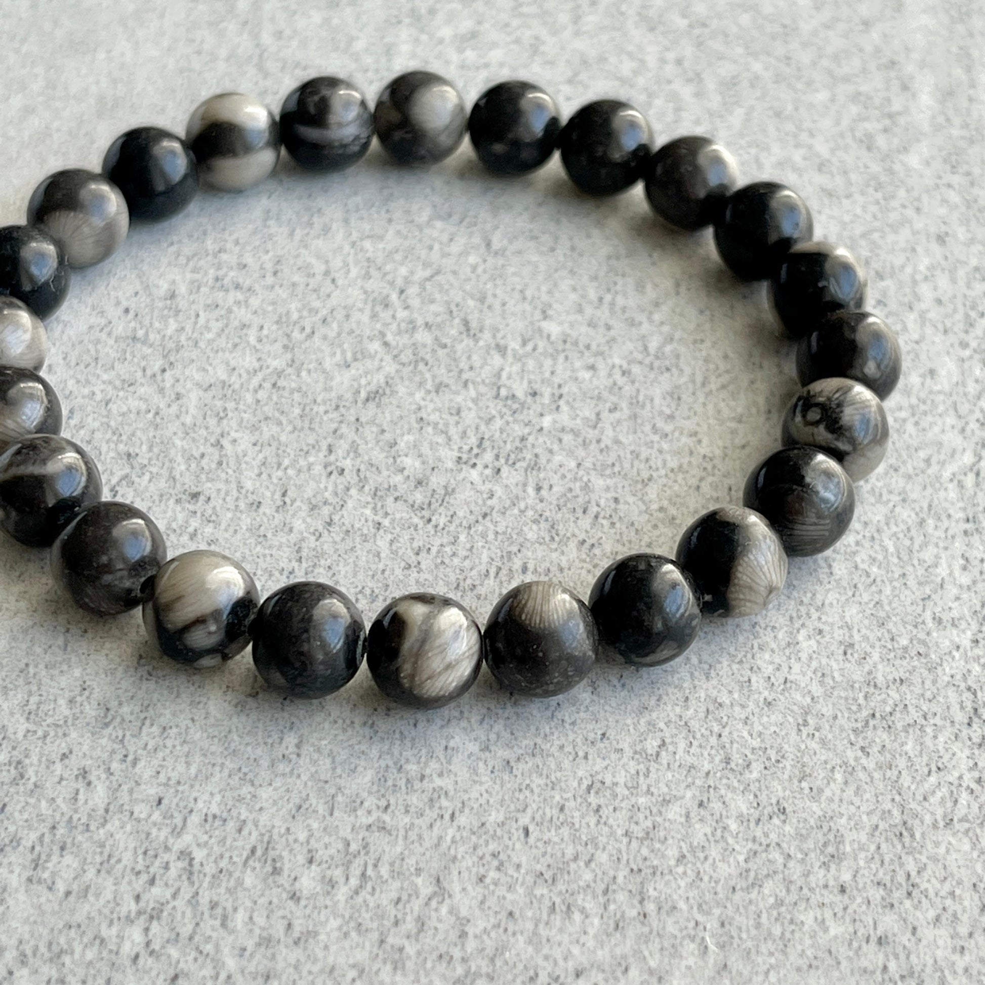 Handcrafted Orthoceras Fossil Jasper beaded bracelet