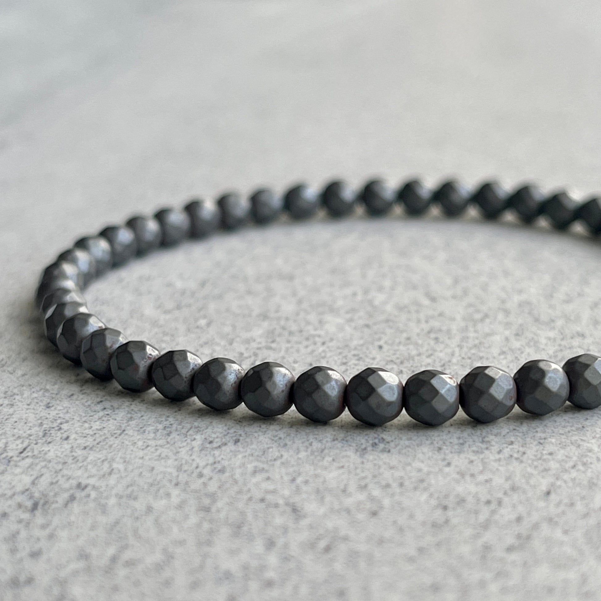 Elegant Faceted Matte Hematite Beaded Bracelet