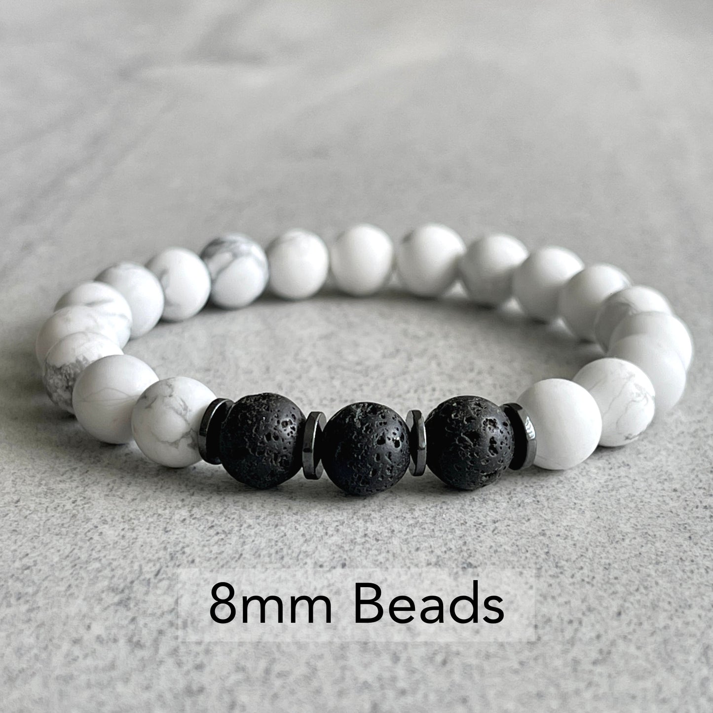 Matte White Howlite Black Lava Bracelet with Elegant Look