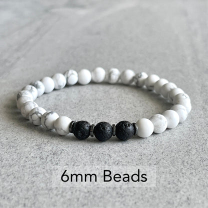 Matte White Howlite Black Lava Beaded Bracelet for Special Occasions