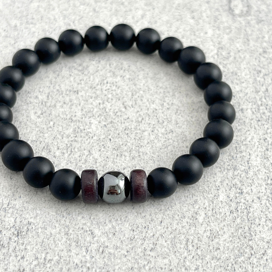 matte onyx and hematite beaded bracelet for men